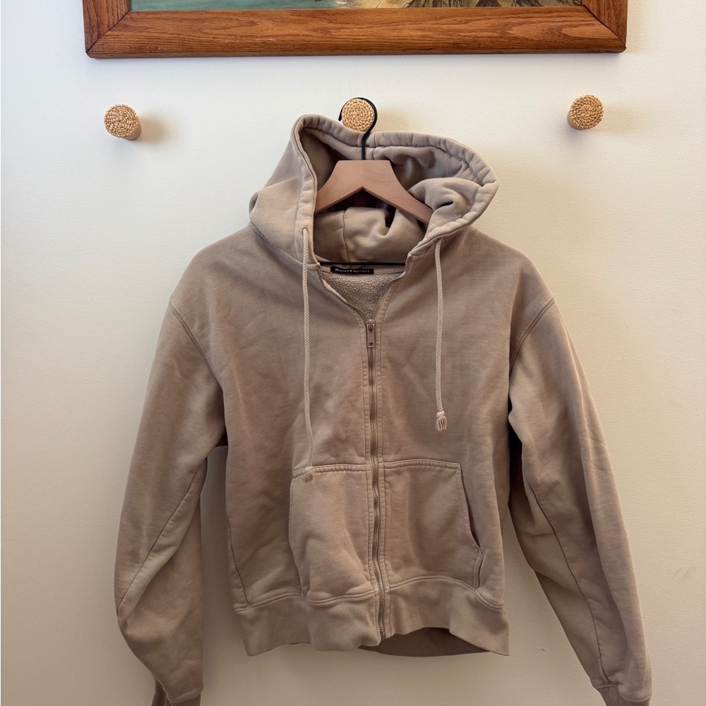 Brandy Melville Cream Zip-Up Hoodie